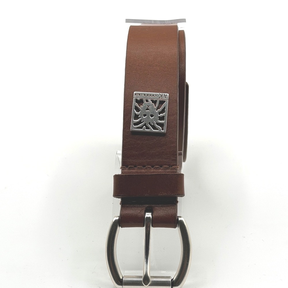 Anne Klein Brown Genuine Leather Belt Womens M Logo Contemporary Classic Preppy